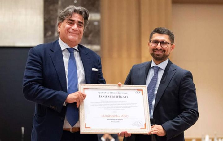 Unibank Qarabağ Dirçəliş Fonduna dəstəyinə görə sertifikat alıb