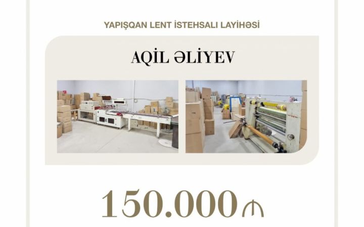Yapışqan lent istehsalı layihəsinə 150 min manat güzəştli kredit verilib