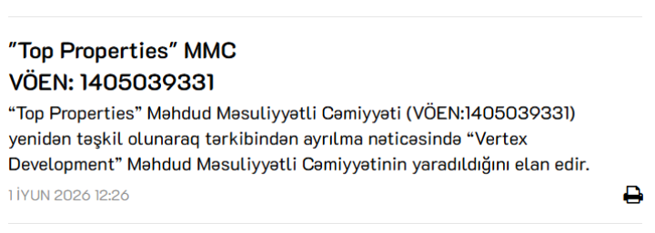 “Bank Avrasiya”nın səhmdarı olan şirkətin tərkibindən ayrılma olub, yeni şirkət yaradılıb